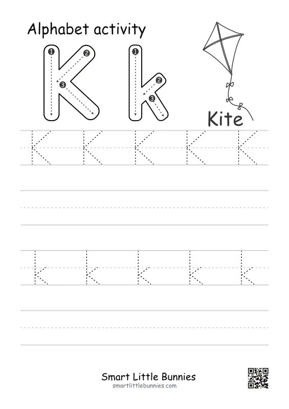 Letter K Tracing Worksheet - Free Uppercase and Lowercase Printable with Kite