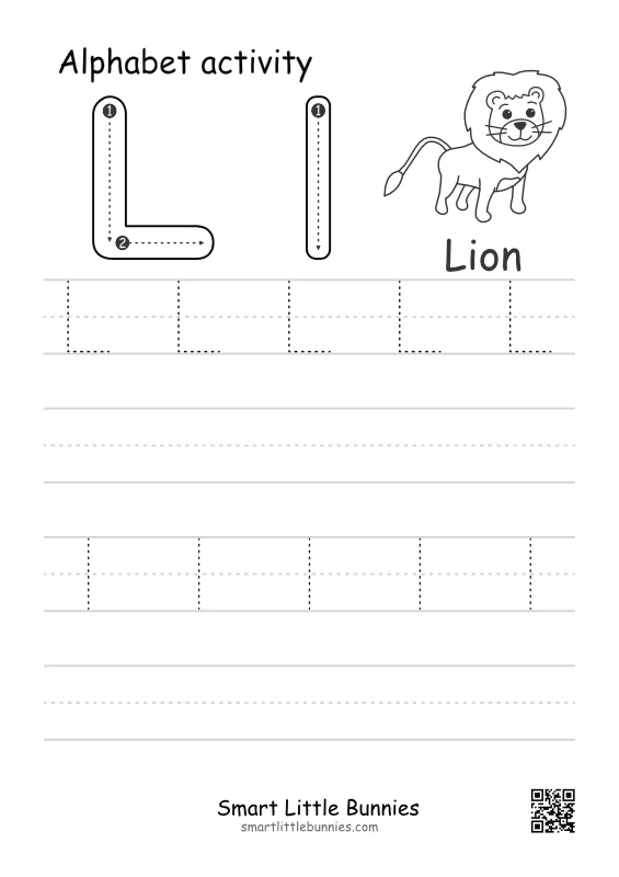 Letter L Tracing Worksheet - Free Uppercase and Lowercase Printable with Lion