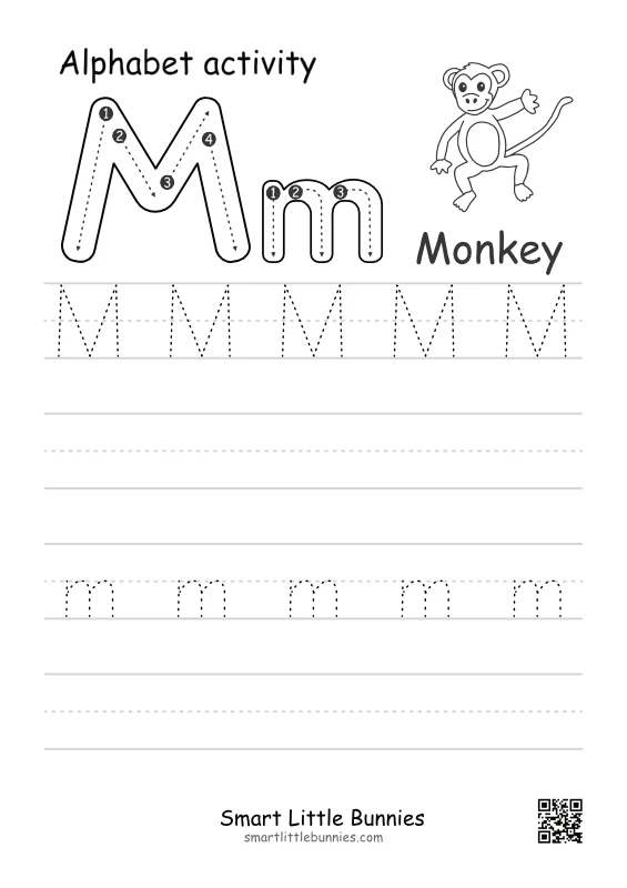Letter M Tracing Worksheet - Free Uppercase and Lowercase Printable with Monkey