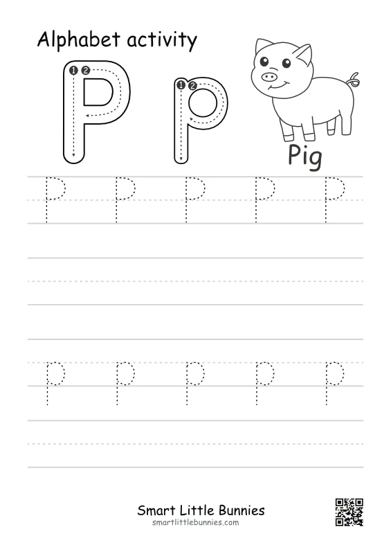Letter P Tracing Worksheet - Free Uppercase and Lowercase Printable with Pig