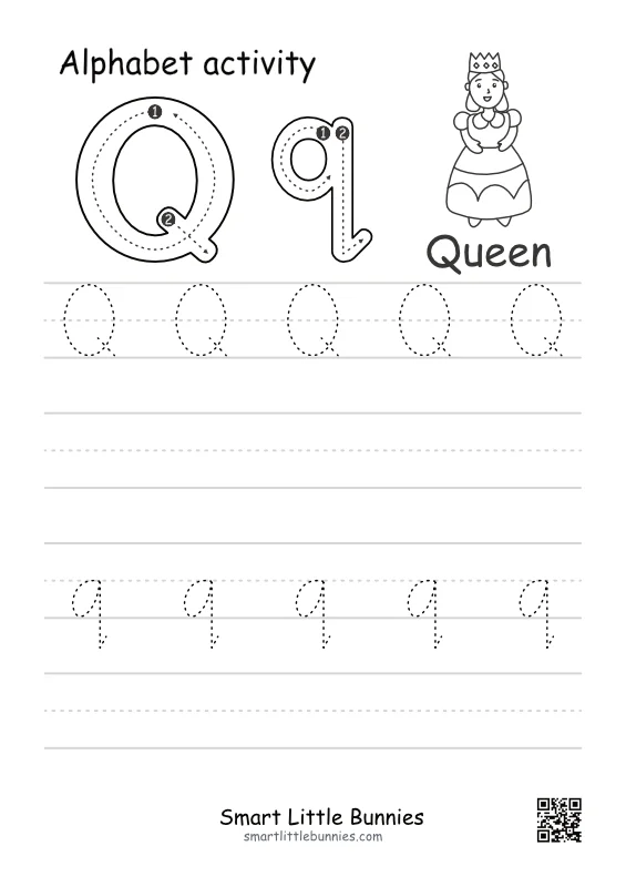 Letter Q Tracing Worksheet - Free Uppercase and Lowercase Printable with Queen