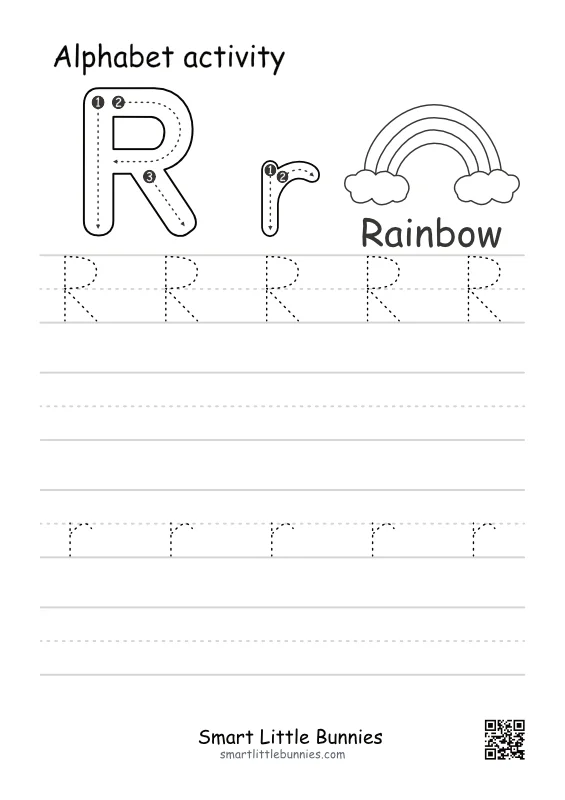 Letter R Tracing Worksheet - Free Uppercase and Lowercase Printable with Rainbow