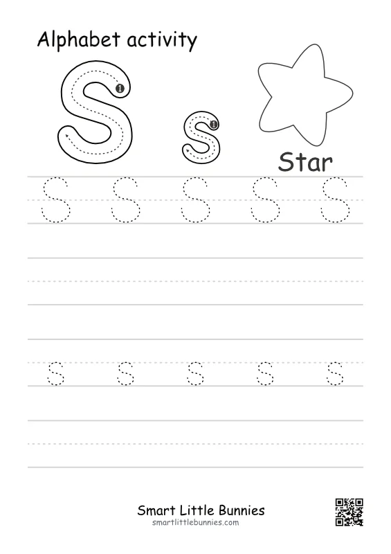 Letter S Tracing Worksheet - Free Uppercase and Lowercase Printable with Star