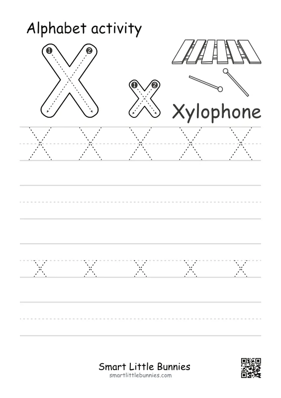 X 알파벳 따라쓰기 - 대문자와 소문자, 실로폰(xylophone) 색칠하기