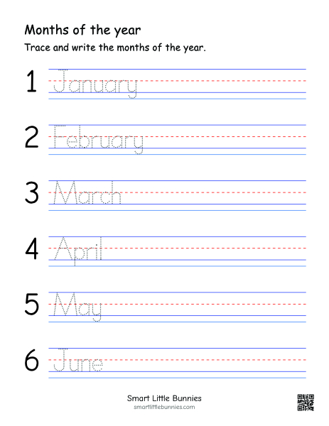 Months of the Year Worksheet (January–June)