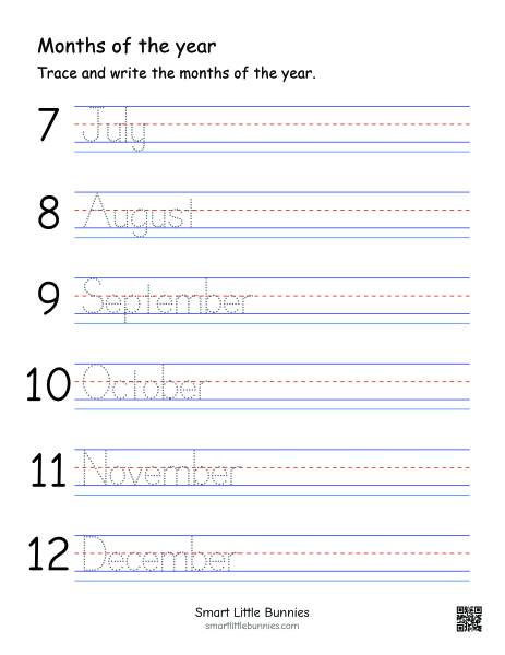 Months of the Year Worksheet (July–December)