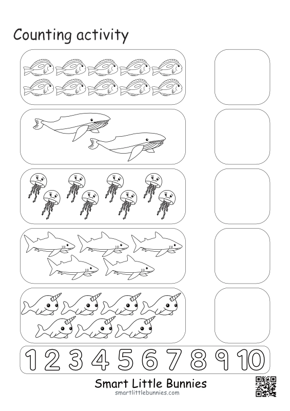 Counting activity, ocean animals theme