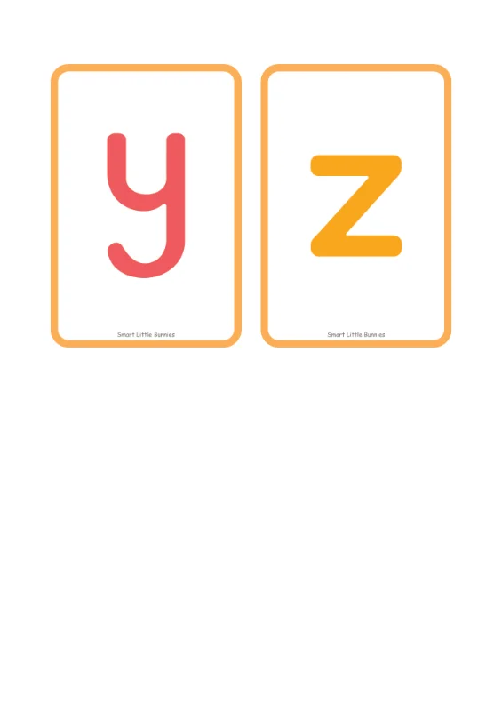 Lowercase letters y and z flash cards