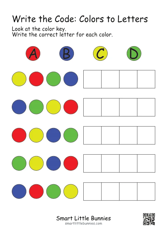 Write the code colors to letters worksheet page 2