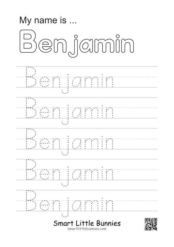 Name Writing Worksheet - Benjamin (Free Printable)