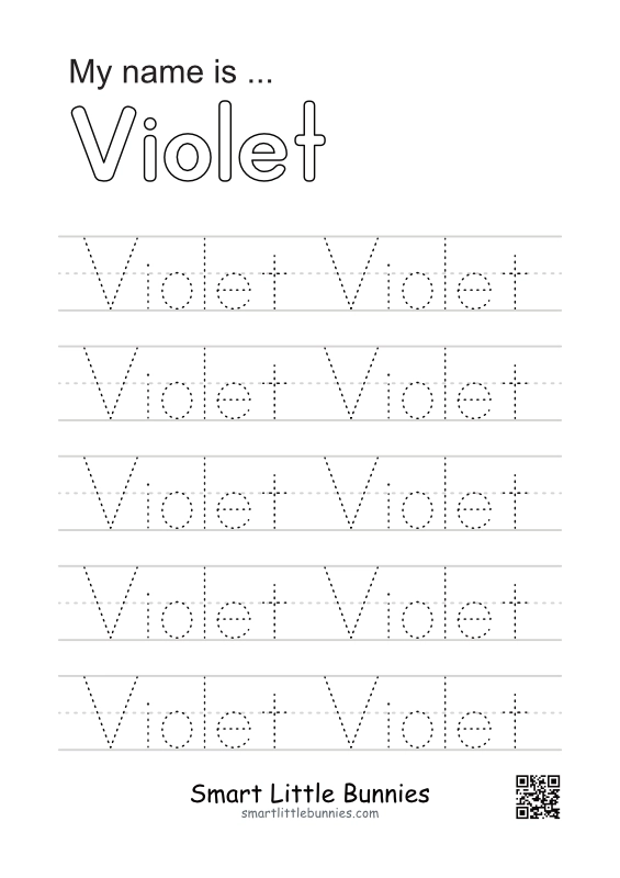 Name Writing Worksheet - Violet (Free Printable)