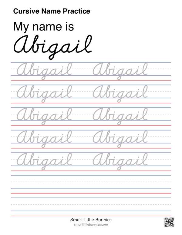 Cursive name writing worksheet for Abigail