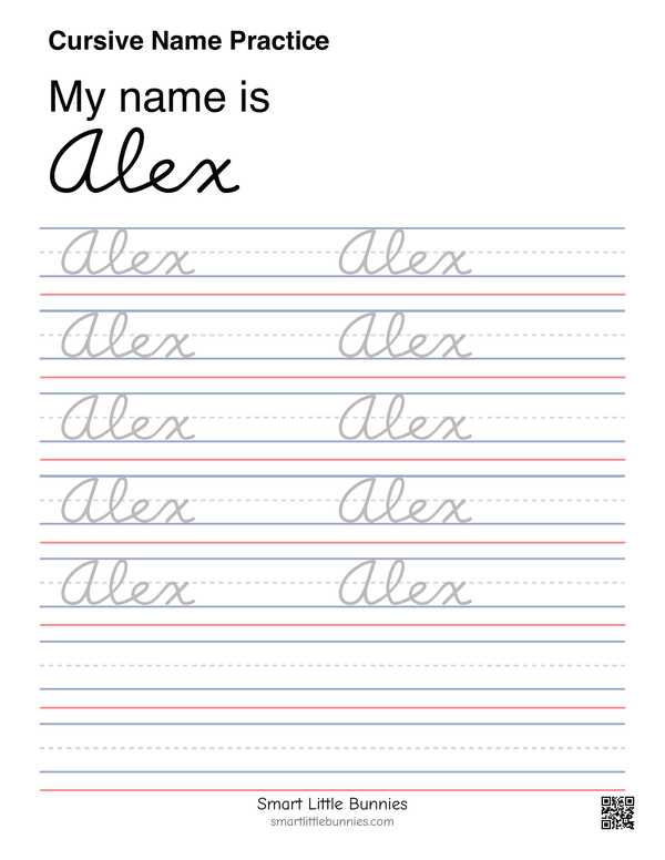 Cursive name writing worksheet for Alex
