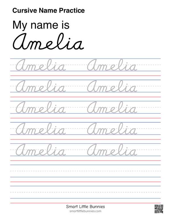 Cursive name writing worksheet for Amelia
