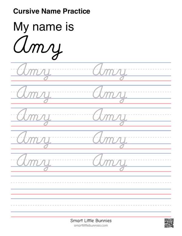 Cursive name writing worksheet for Amy