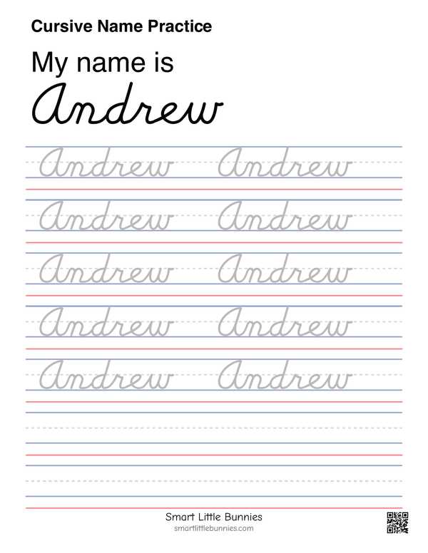 Cursive name writing worksheet for Andrew