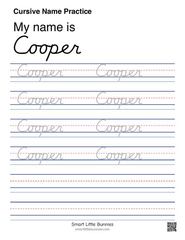 Cursive name writing worksheet for Cooper