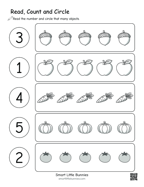 Review Numbers 1–5: Read, Count & Circle