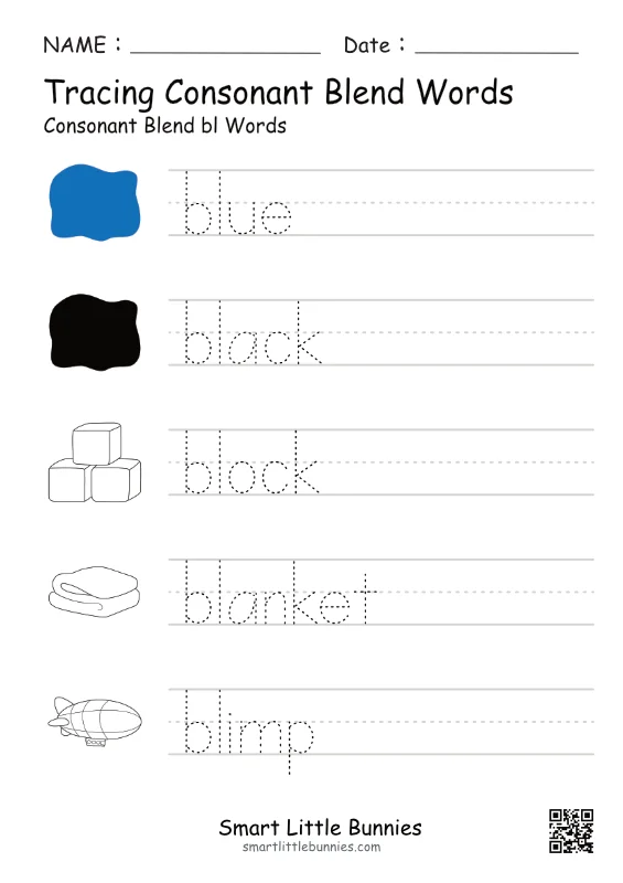 BL Consonant Blend Tracing Worksheet - Free Printable Phonics Practice