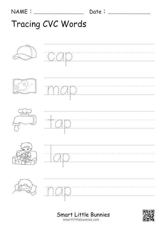 CVC short a tracing worksheet preview 2