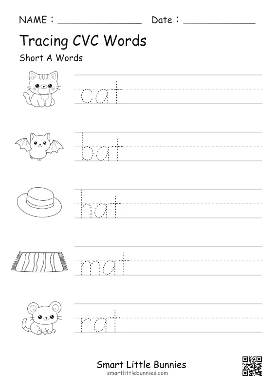 CVC Short A Tracing Worksheet - Free Printable Phonics Practice