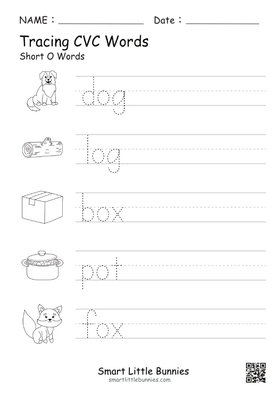 CVC Short O Tracing Worksheet - Free Printable Phonics Practice