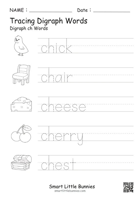 Digraph CH Tracing Worksheet - Free Printable Phonics Practice