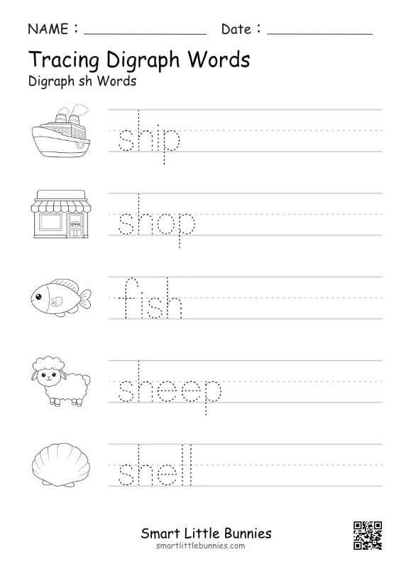 Digraph SH Tracing Worksheet - Free Printable Phonics Practice