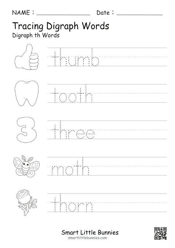 Digraph TH Tracing Worksheet - Free Printable Phonics Practice