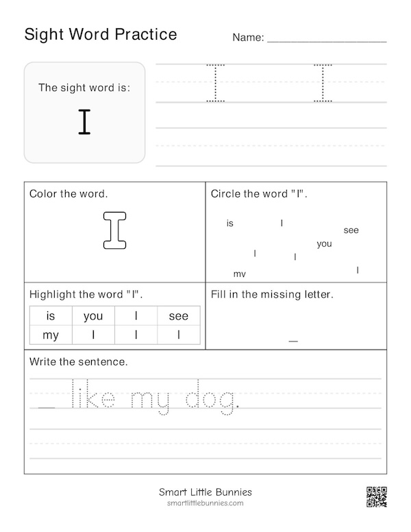 Sight Word I Worksheet