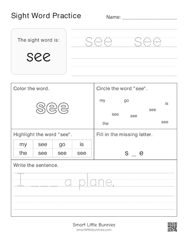 Sight Word see Worksheet
