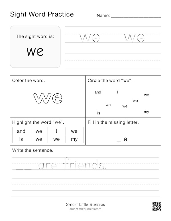 Sight Word we Worksheet