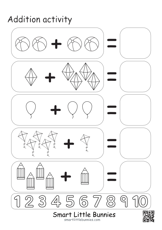 Addition activity, everyday objects theme
