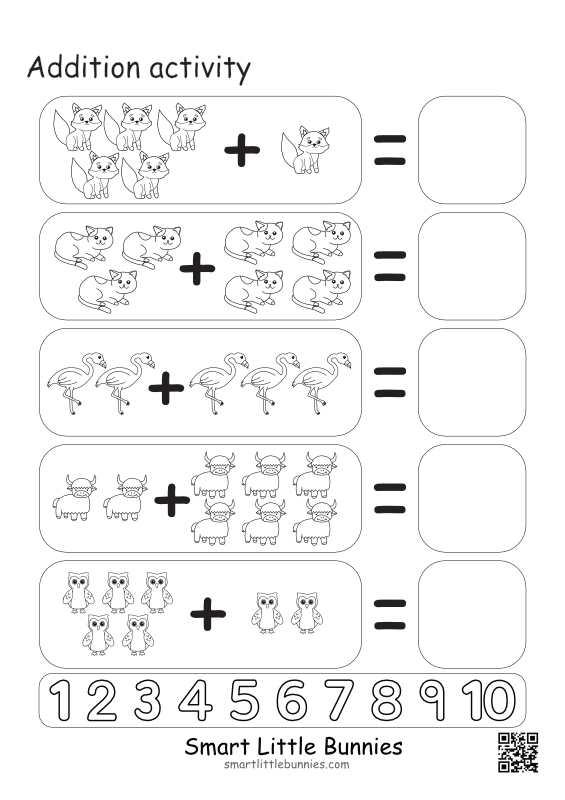 Addition activity, animal friends theme