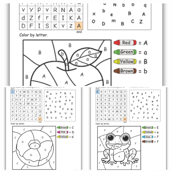 Alphabet Review Worksheet 2 – Letter Maze, Letter Recognition & Coloring Activities