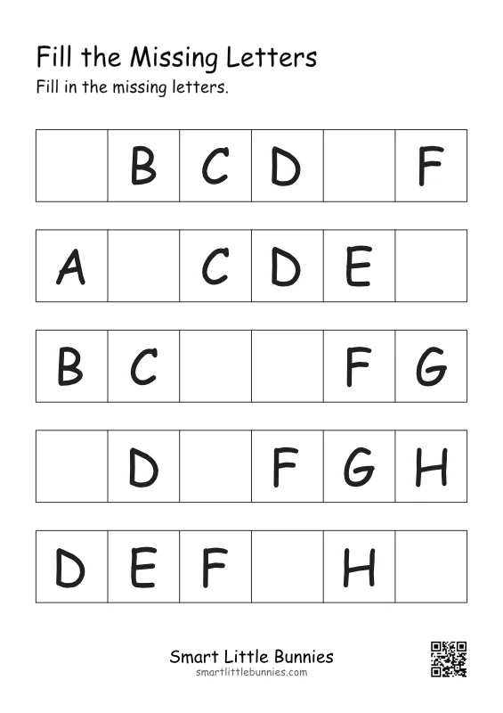 Fill the Missing Letters (Uppercase) - Free Printable Set (7 Worksheets)