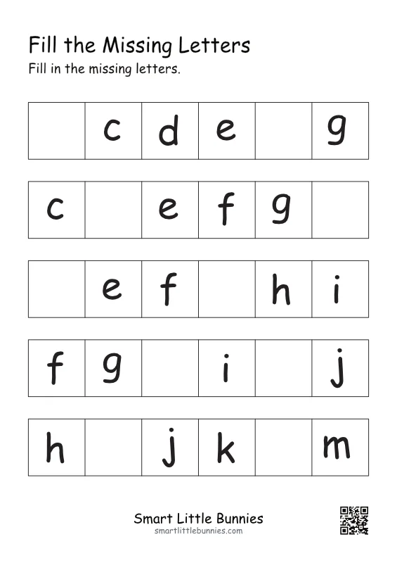 Fill the Missing Letters (Lowercase) - Free Printable Set (7 Worksheets)