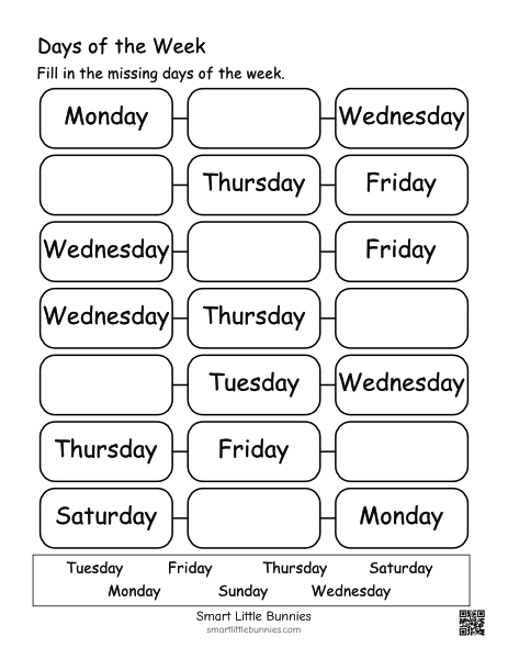 Days of the Week Order Worksheet