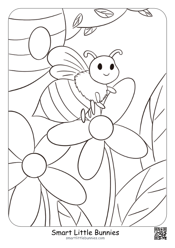 Bee Coloring Page - Free Printable with Hive and Flowers for Kids