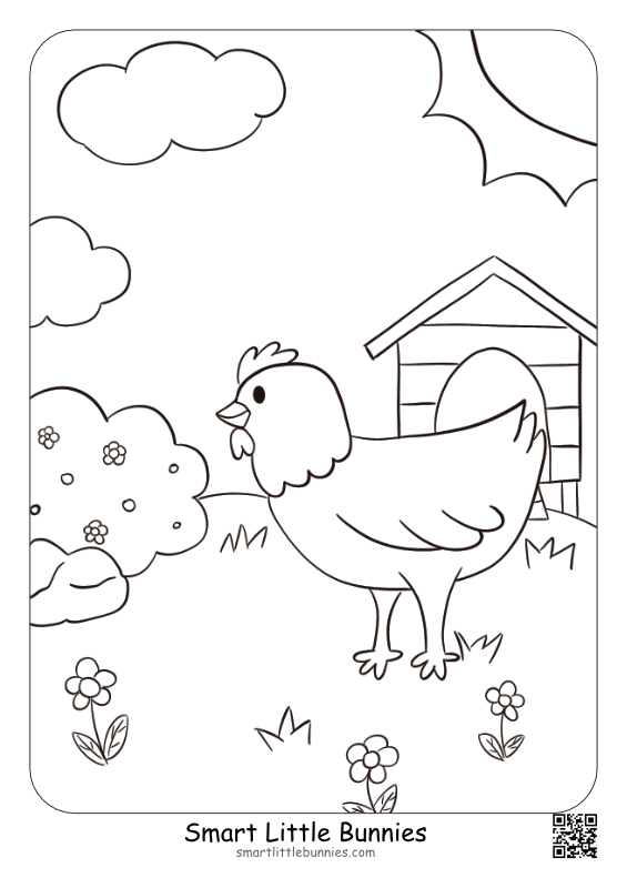 Chicken Coloring Page - Free Farm Animal Printable for Kids