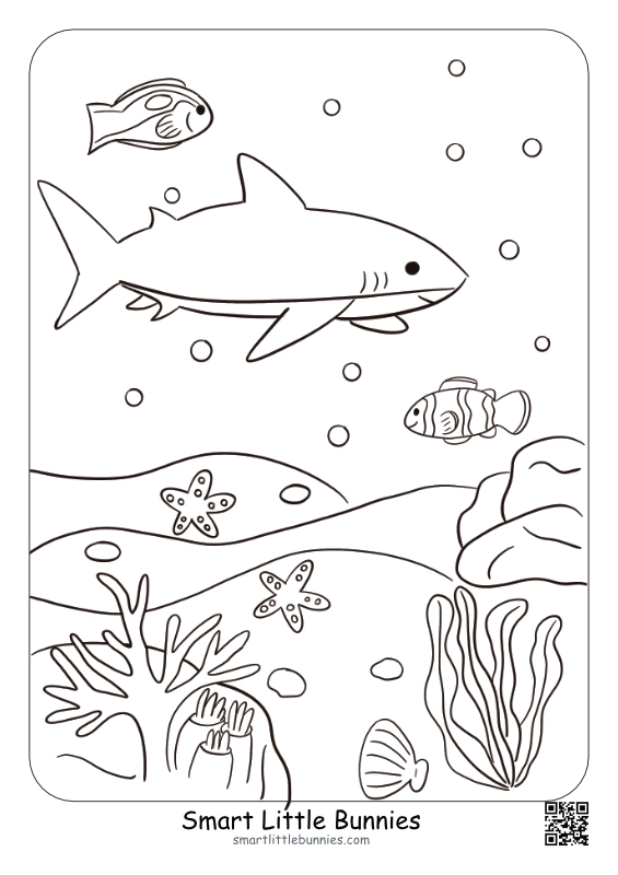 Under the Sea Coloring Page - Free Printable with Shark, Fish, Coral, and Ocean Friends