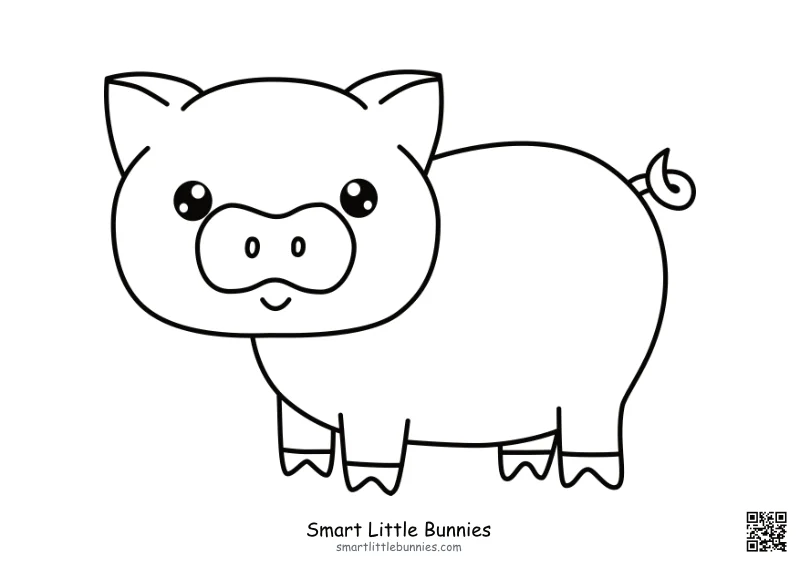 Pig Coloring Page - Free Printable Kawaii Farm Animal for Kids