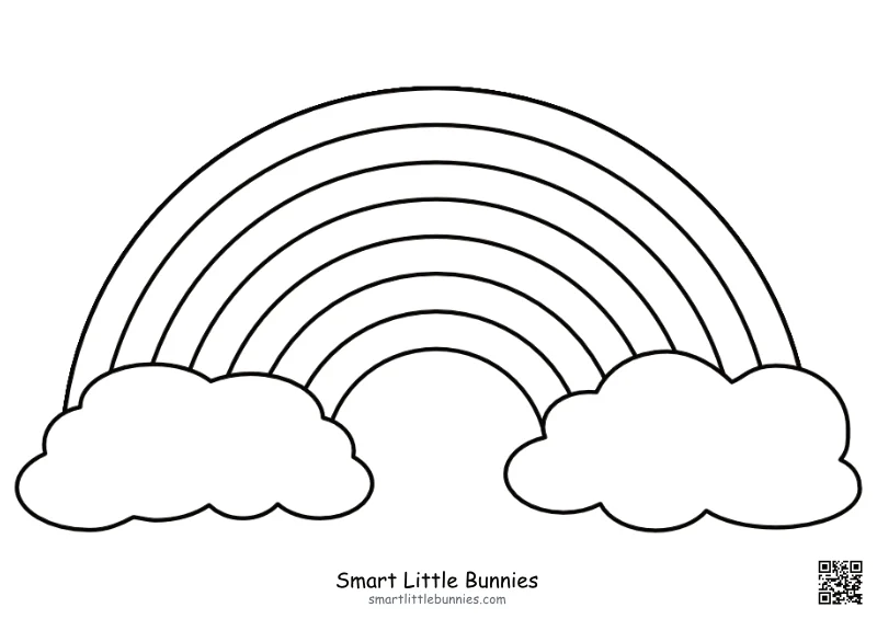Rainbow Coloring Page - Free Printable 7-Color Rainbow with Clouds