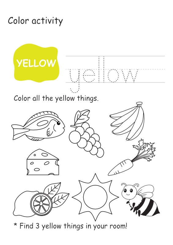 Yellow Color Worksheet (Free Printable Worksheets for Preschool & Kindergarten)