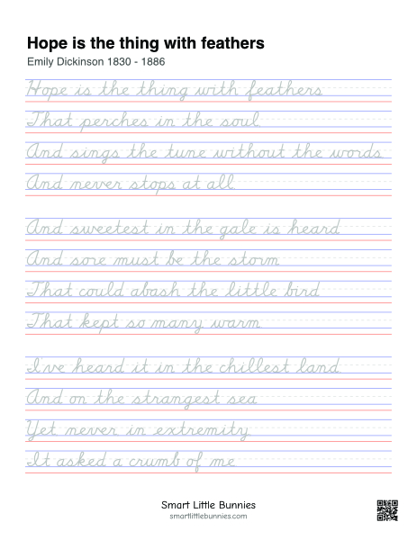 Hope Is the Thing with Feathers Cursive Tracing Worksheet