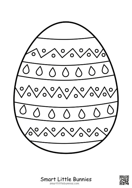 Easter egg coloring page with polka dot and zigzag pattern
