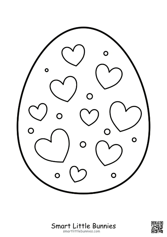 Easter egg coloring page with heart pattern