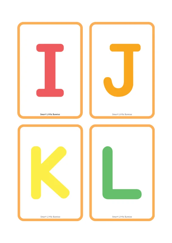 Uppercase letters I to L flash cards