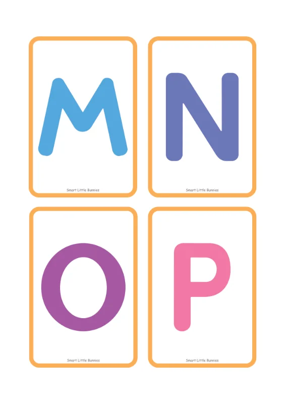 Uppercase letters M to P flash cards