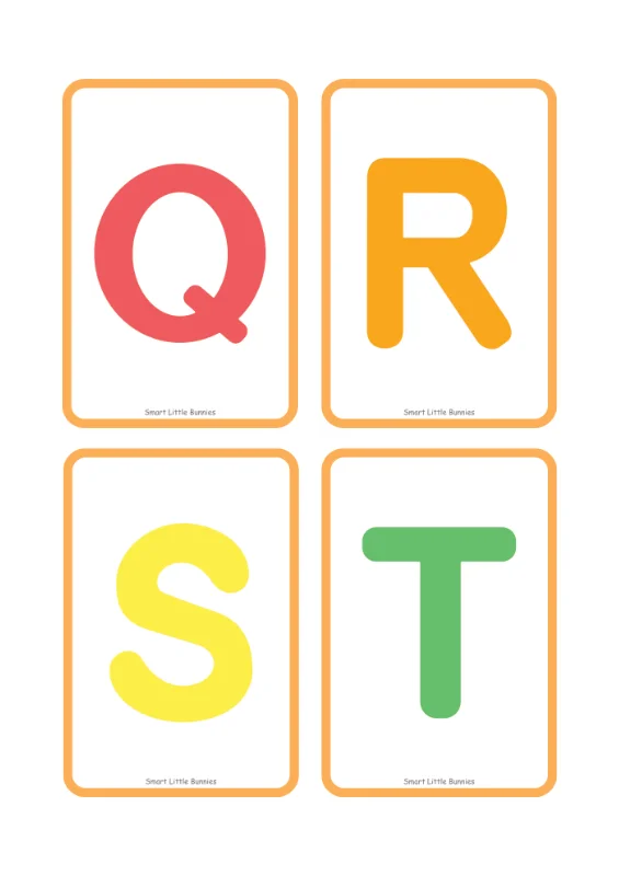 Uppercase letters Q to T flash cards